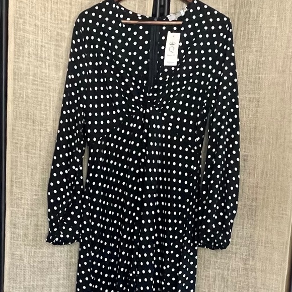 NWT! Queen Bee Maternity wrap midi dress black polka 12 long sleeves - Picture 6 of 11